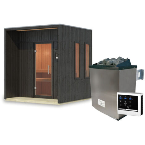 Sauna Exterieur 4 Places Bois Noir 73mm Poêle 9kW - Karibu Arcadia
