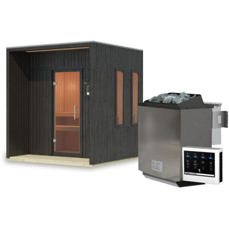Sauna Extérieur 4.7m² Bois Noir 2-4 Places Poêle 9kW Karibu Arcadia