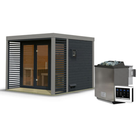Sauna Exterieur 6-8 Places Epicea Nordique Terrasse Poêle 9kW Ares 3 Karibu
