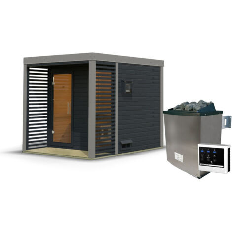 Sauna Extérieur Ares 2 Karibu 4-5 Places Epicéa Poêle 9kW Terrasse