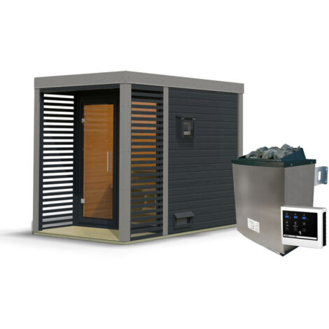 Sauna Extérieur Ares Karibu 2-4 Places Epicéa Poêle 9kW Terrasse