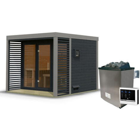 Sauna Extérieur Ares Karibu 6-8 Places Epicéa 7,62mÂ² Poêle 9kW Terrasse