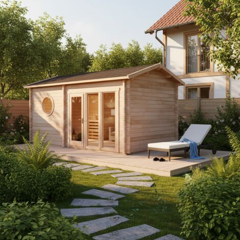 Sauna extérieur Courchevel Naturel , 70 mm Épaisseur de paroi 581 x 356 cm