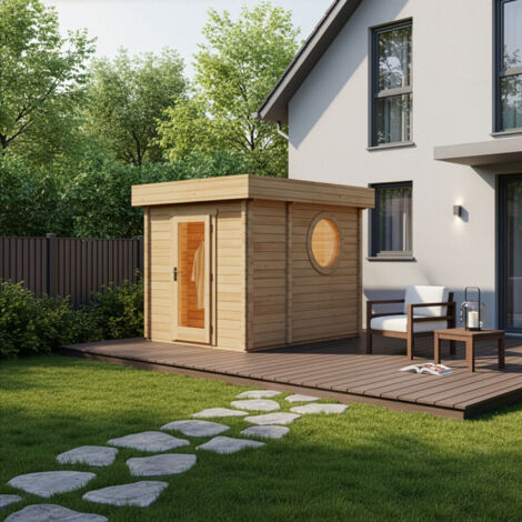 Sauna extérieur Cubus-70 B Naturel , 70 mm Épaisseur de paroi 264 x 321 cm