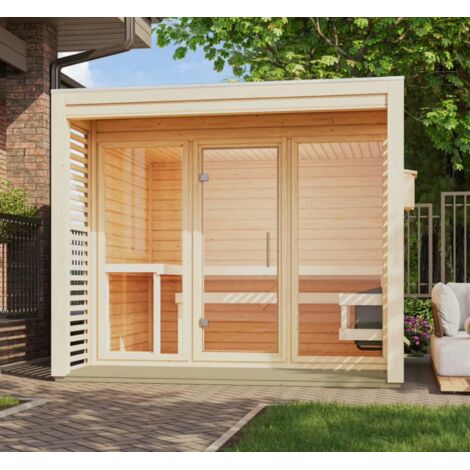 Sauna Exterieur Tonneau 3-5 Places Epicéa 38mm Poêle 9kW Karibu