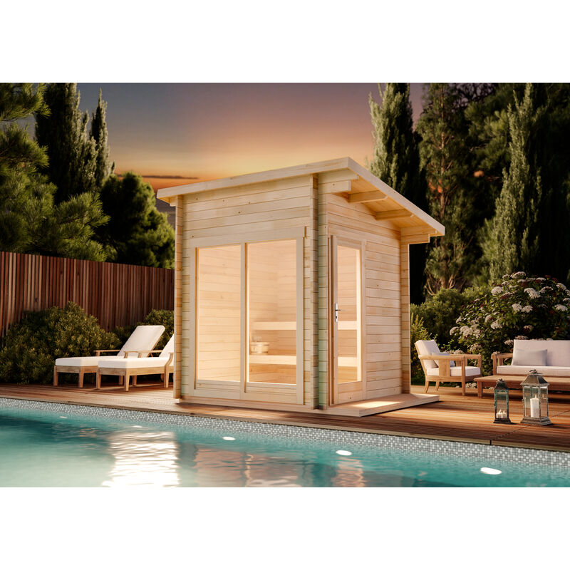 Sauna extérieur FinnTherm Lizzy XS Naturel , 40 mm Épaisseur de paroi 278 x 228 cm