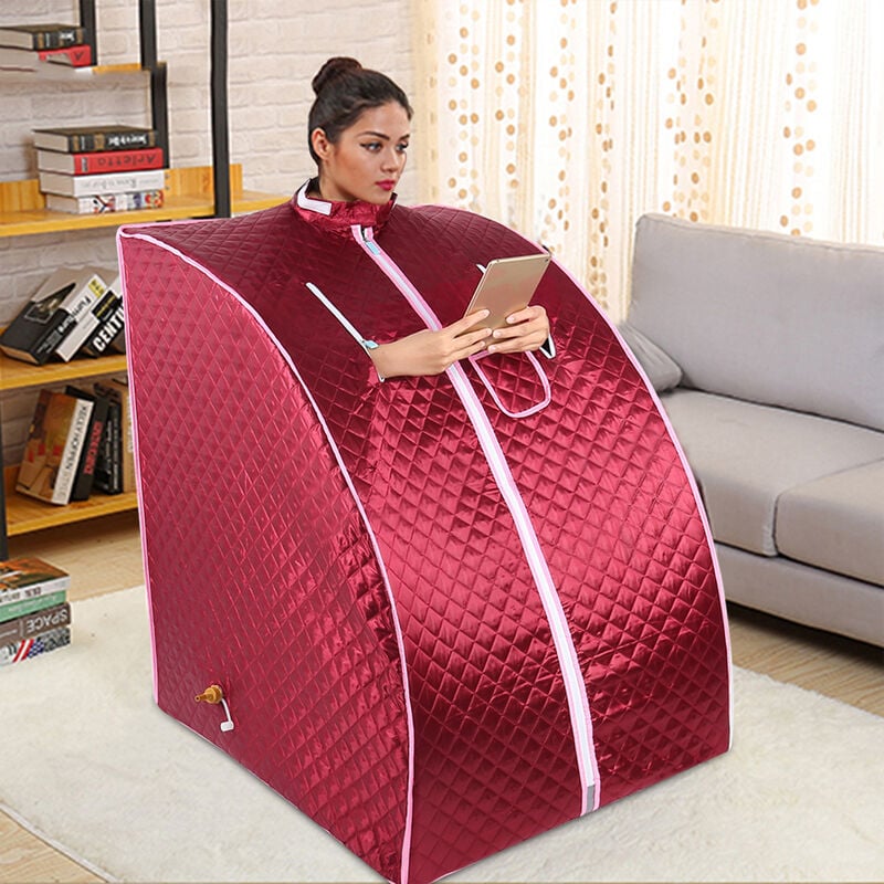 Aqrau Sauna à Vapeur Portatif 1.5L, spa Sauna Transportable à Domicile, Sauna avec Chaise Pour 1 Personne, Rouge
