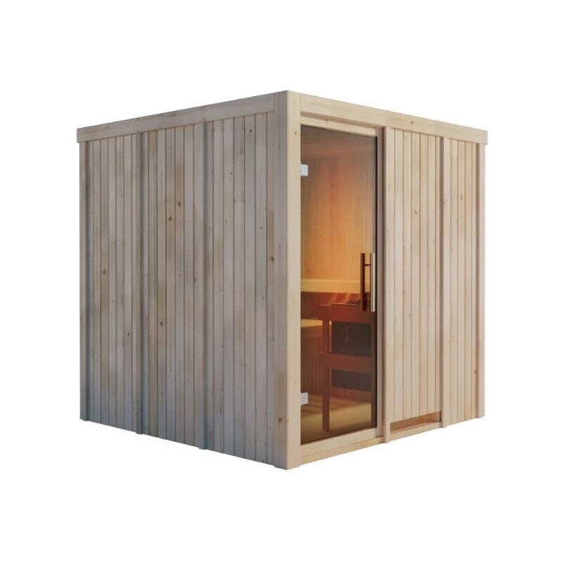 Karibu - Sauna intérieur Rodin avec entrée frontale Naturel , 68 mm Épaisseur de paroi 196 x cm