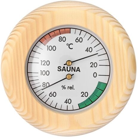 LINGHHANG Sauna Klimamesser Hygrometer for Sauna Thermometer for Sauna manually adjustable 2in1 Temperature and Humidity Meter for Sauna Noble Wood Diameter 13.5 cm