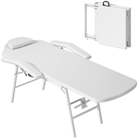 Sauna Table Massage Portable Pliante Blanche Simili Cuir Mousse Confortable Cadre Acier Renforcé Transport Facile