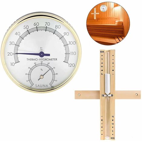 2 en 1 Thermometre Hygrometre Interieur avec Sablier Sauna Sablier Sauna en Bois 15 minutes pour Le Sauna à Remous CJBIN Accessoires Sauna 