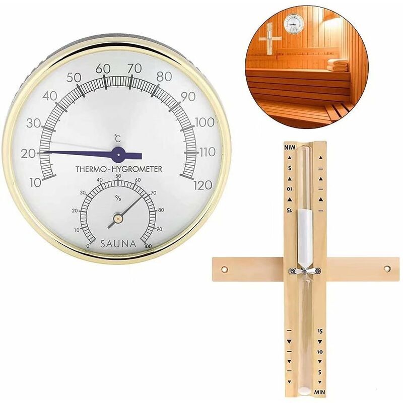 Sauna Thermomètres Hygromètres et Sabliers, Carivent Minuterie de 15 Minutes 2 en 1 Thermomètre Hygromètre de Salle de Sauna