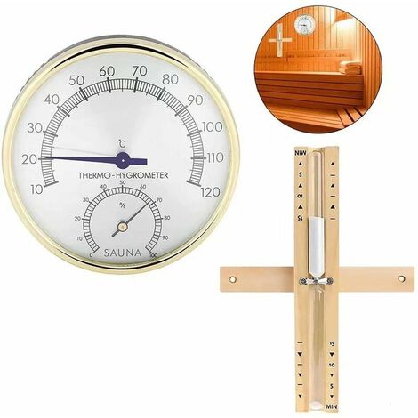 Sauna Thermomètres Hygromètres et Sabliers, Minuterie de 15 Minutes 2 en 1 Thermomètre Hygromètre de Salle de Sauna 56Vingt