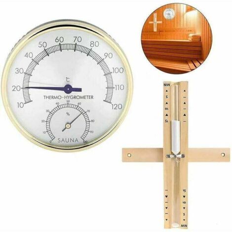 Sauna Thermomètres Hygromètres et Sabliers, Minuterie de 15 Minutes 2 en 1 Thermomètre Hygromètre de Salle de Sauna 56Vingt