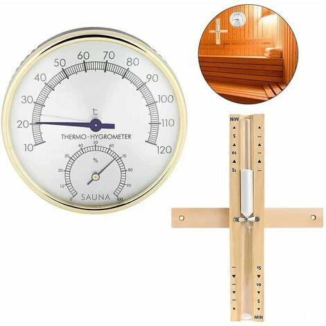 Sauna Thermomètres Hygromètres et Sabliers, Minuterie de 15 Minutes 2 en 1 Thermomètre Hygromètre de Salle de Sauna,HANBING