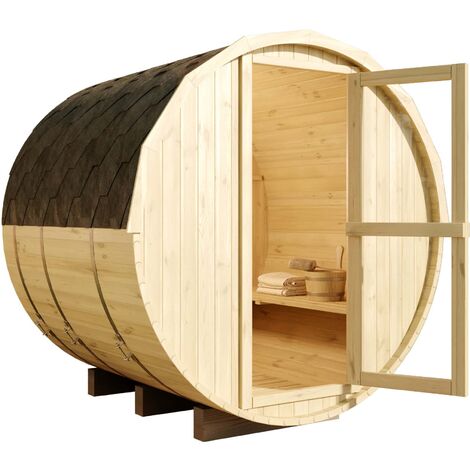 Sauna tonneau Ben naturel , 38 mm Épaisseur de paroi 180 x cm - sans traitement de couleur