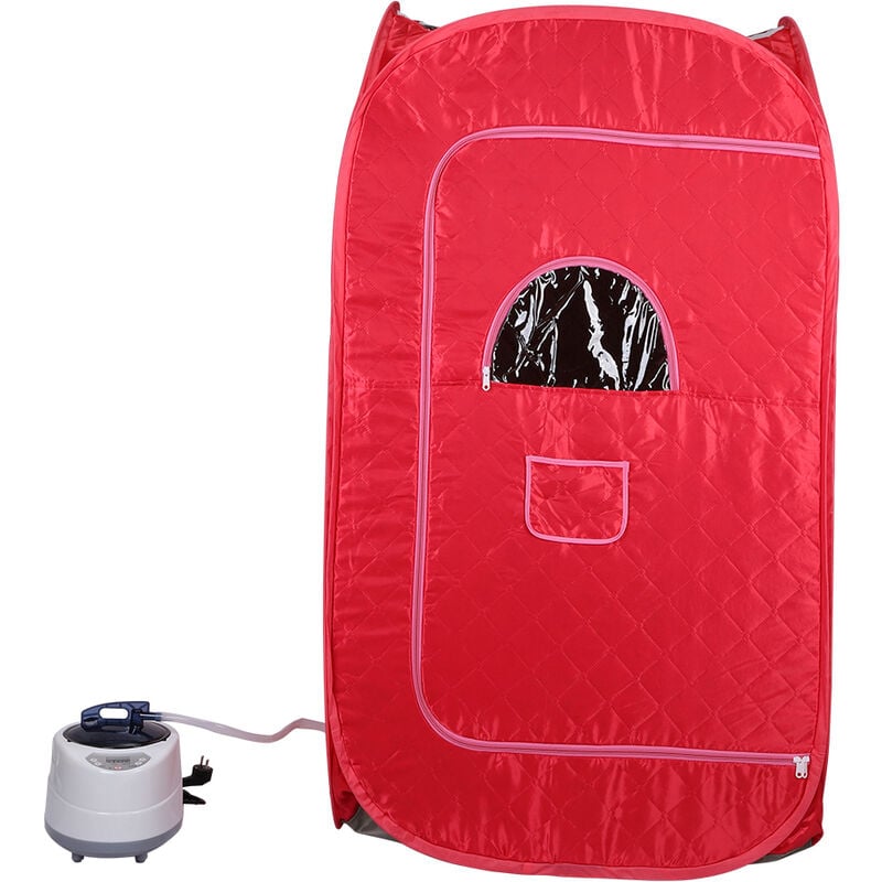 Sauna à Vapeur, Portable Home Sauna Infrarouge Spa 8080135cm avec petite chaise pliante,2L -rouge