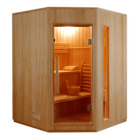 POOLSTAR Sauna Vapeur ZEN Angulaire - 3/4 personas - Francia Sauna - 150 x 150 x 200 cm - Madera de abeto - Pack completo 4,5 kW