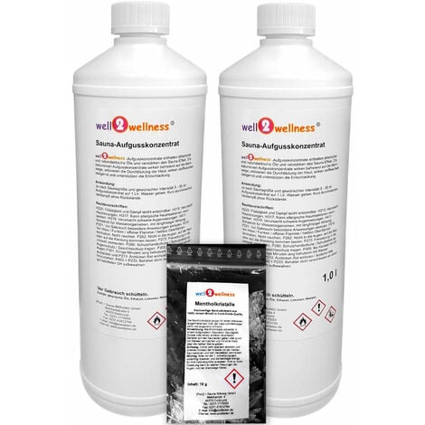 Saunaaufguss Set 2 x 1,0 l Freie Duftwahl plus 10g Mentholkristalle