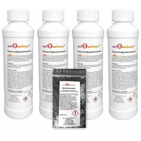 Saunaaufguss Set 4 x 250 ml Freie Duftwahl plus 10g Mentholkristalle
