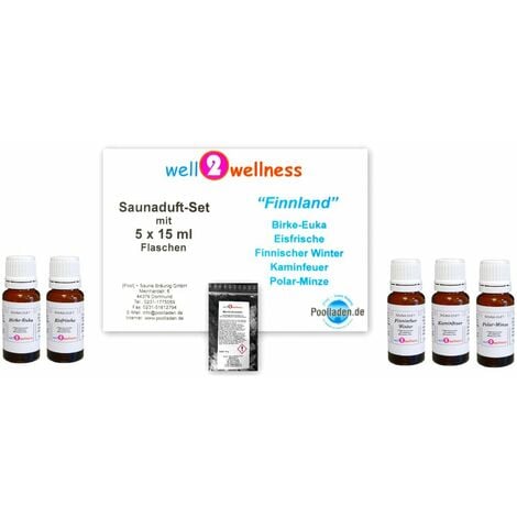 Saunaaufguss Set 5 x 15 ml Finnland plus 10g Mentholkristalle