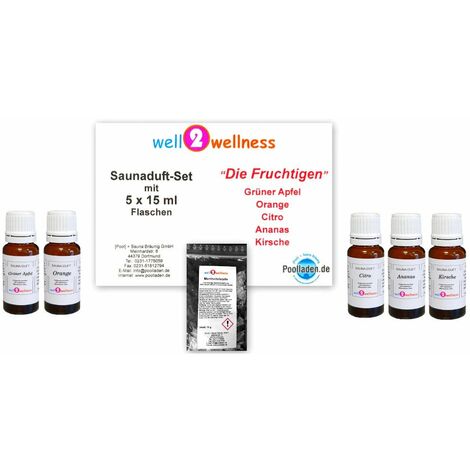Saunaaufguss Set 5 x 15 ml Fruchtig plus 10g Mentholkristalle