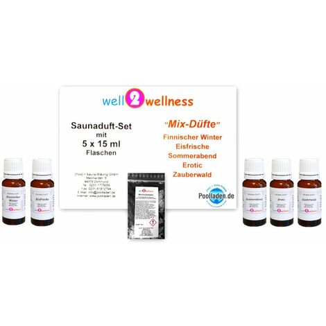 Saunaaufguss Set 5 x 15 ml Mix-Düfte plus 10g Mentholkristalle