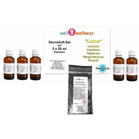 Saunaaufguss Set 5 x 50ml Luxus plus 10g Mentholkristalle