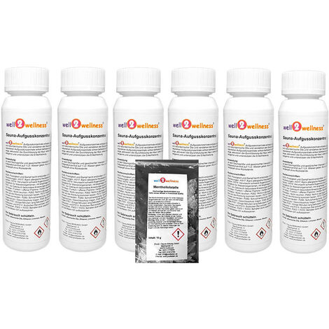 Saunaaufguss Set 6 x 125 ml Top-Aromen plus 10g Mentholkristalle