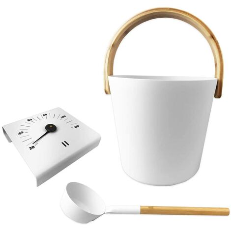 Saunaeimer Set mit Kelle und Thermometer weiß 5 L