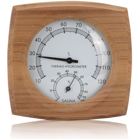Saunathermometer und -hygrometer aus Holz, Saunathermometer und -hygrometer für den Innenbereich, Saunathermometer, digitale Saunathermometer, 10 °C bis 120 °C, 13 x 13,5 cm