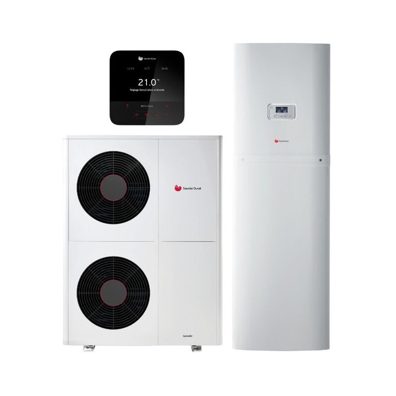Saunier Duval - Ensemble Pompe à chaleur Air / Eau Monobloc GeniaAir Max 15 Monophasé et GeniaSet Max + MiPro Sense radio - SAUAIRMAX15CSM