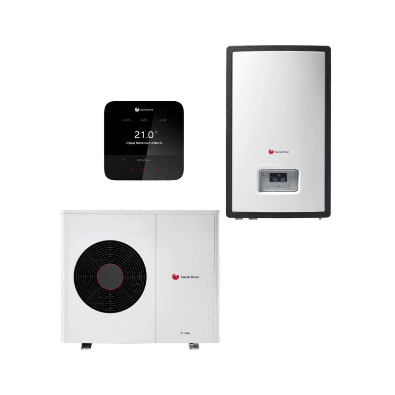 SAUNIER DUVAL - Ensemble Pompe à chaleur Air / Eau Monobloc GeniaAir Max 8 Monophasé et Module hydraulique mural + MiPro Sense radio - SAUAIRMAX8ECSM