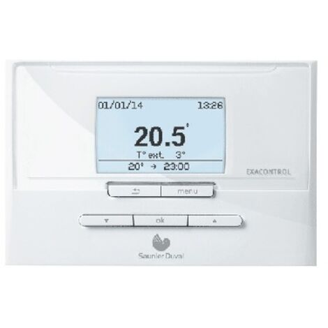 Saunier Duval – Thermostat filaire programmable auto-alimenté – Compatible chaudières à condensation eBus – Affichage consommation énergétique – Dimensions 146,5mm