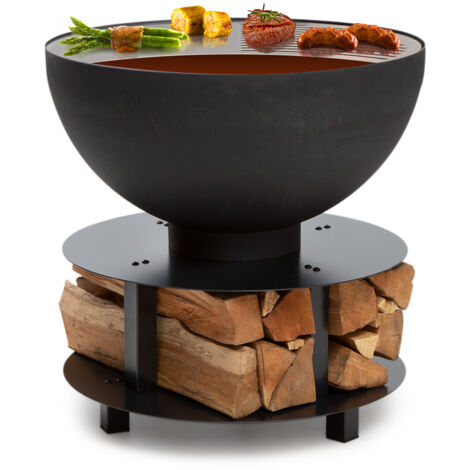 Savage 2.0 Rund Feuerschalen-Grill Ø: 60 cm stabiler Sockel  Holzlager