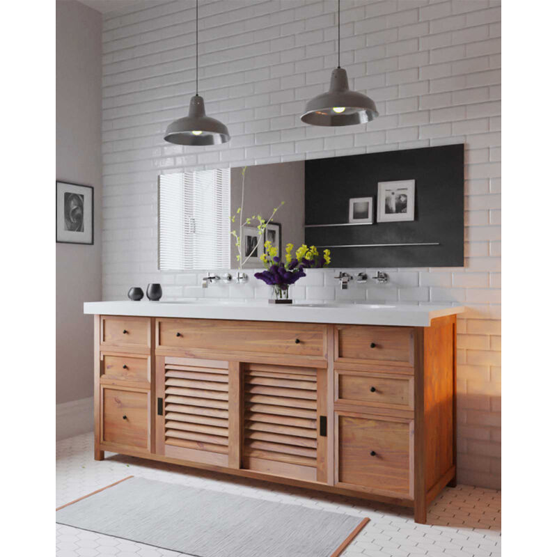 Uniqka - Savanna - Meuble De Salle De Bain en teck avec marbre terrazzo