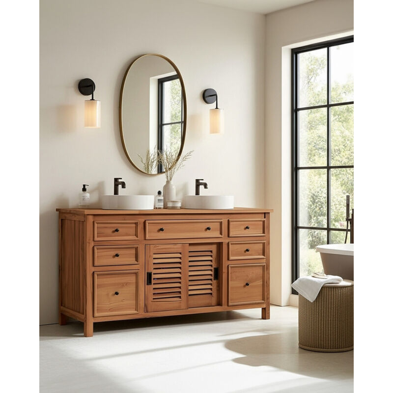 Savanna - Meuble salle de bain en teck portes persiennes