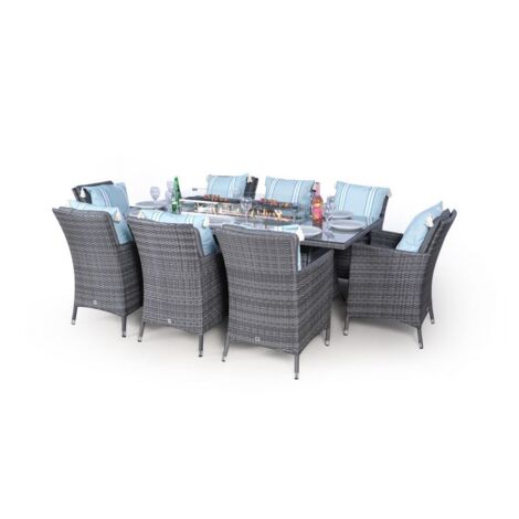Savannah Fire Pit 8 Seater Rectangle Rattan Dining Set - Grey