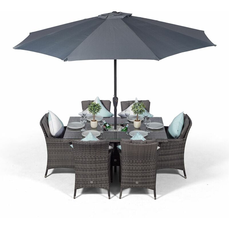 Savannah Rattan Dining Set | Rectangle 6 Seater Grey Rattan Table