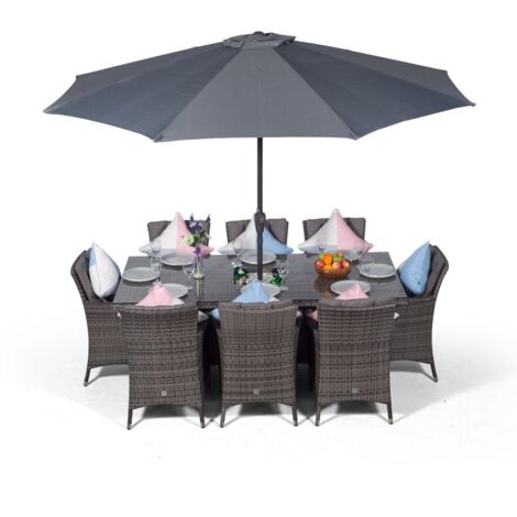 Savannah Rectangle 8 Seat Rattan Dining Set with Ice Bucket Drinks Cooler - Grey