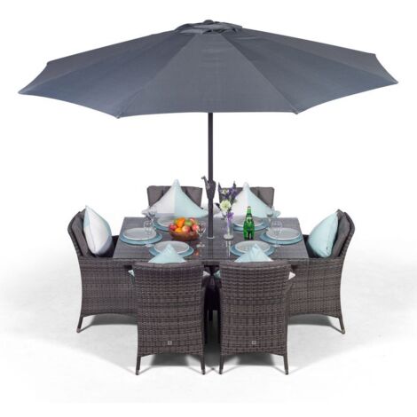 Savannah Rectangular 6 Seater Rattan Patio Dining Set - Grey