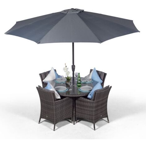 Savannah Round 4 Seater Rattan Patio Dining Set - Grey