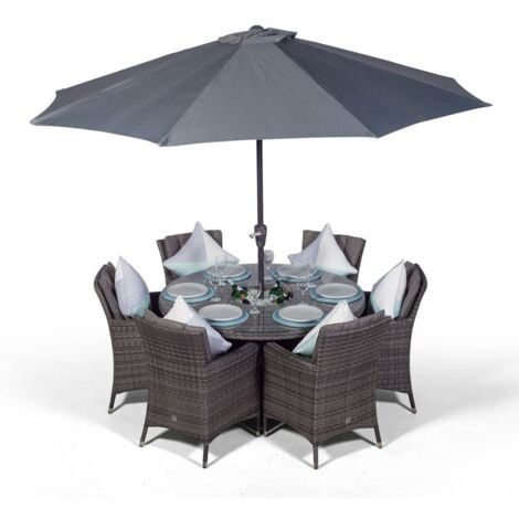 Savannah Round 6 Seater Patio Dining Set with Ice Bucket Drinks Cooler - Grey