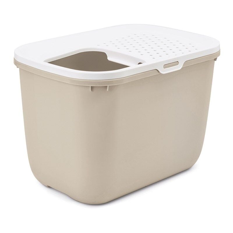 Savic hop Coffee Brown avec couvercle blanc – Bac à litière pour chat – 58,5x39x39,5 cm – 1 pièce