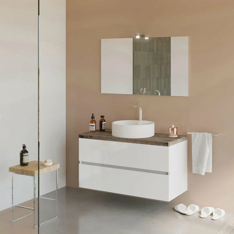 Toeletta Avien con specchio con cornice luci LED colore light mocha e