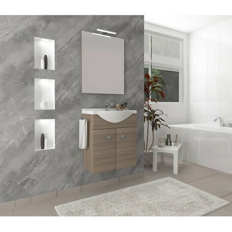 Savinidue Mobiletto Bagno in Rovere Fumo 57x47,5x65cm con Specchio Led