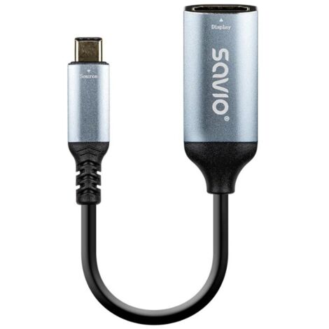 Savio AK-78 adaptador de cable de vídeo 0,015 m USB Tipo C HDMI Negro, Plata
