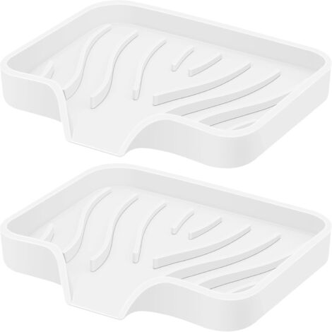 Savon en Silicone avec Drain, plateau de savon de cuisine pour douche 2 Pack savon auto-drainant porte-savon de salle de bain souple pour évier de cuisine savon Portable Flexible savon savon, blanc