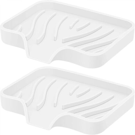 Savon en Silicone avec Drain, plateau de savon de cuisine pour douche 2 Pack savon auto-drainant porte-savon de salle de bain souple pour évier de cuisine savon Portable Flexible savon savon, blanc