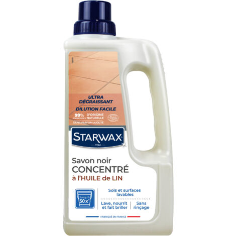 Starwax – Savon noir à l'huile de lin ultra dégraissant pour sols intérieurs – 1L – Nettoyage sans rinçage – Compatible carrelages et parquets